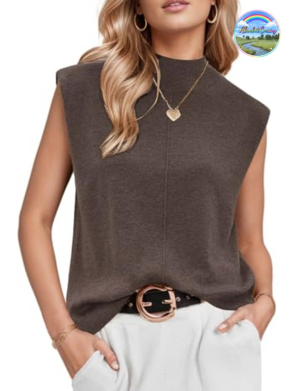 Wool Blend Mock Neck Sweater Vest Sleeveless Ribbed Knit Work Top